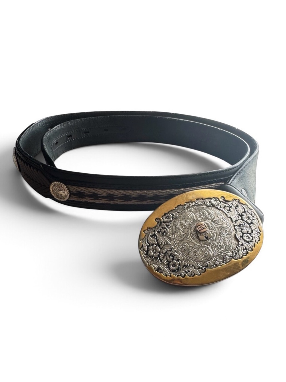 Vintage OC Tanner Black Leather Belt with Solid Brass Western Buckle
